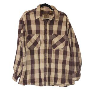 St. Johns Bay Men's Barn Outdoor Size XL Brown & Beige Plaid Button-Up Long Slee